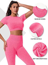Load image into Gallery viewer, OYS Womens Yoga 2 Pieces Workout Outfits Seamless High Waist Leggings Sports Crop Top Running Sets Small, Rose
