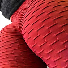 Load image into Gallery viewer, FITTOO Women&#39;s High Waist Textured Yoga Pants Tummy Control Scrunched Booty Capri Leggings Workout Running Butt Lift Textured Tights Red

