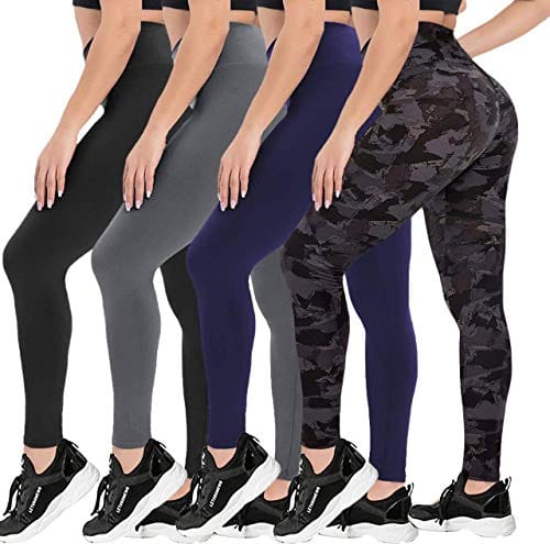 4 Pack Leggings for Women Butt Lift - High Waisted Tummy Control Soft Pants 4 Way Stretch Tights for Yoga Workout