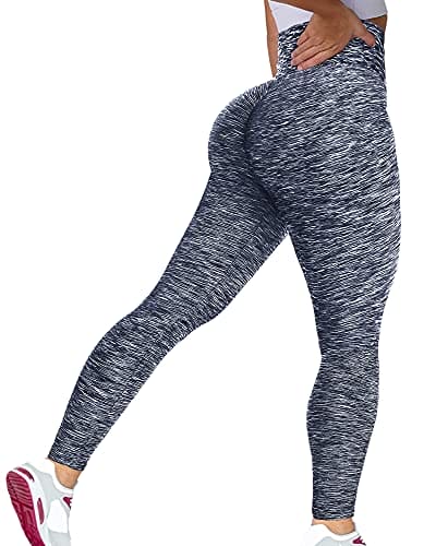 Murandick Textured Leggings for Women Scrunch High Waist Textured Yoga Workout Pants - Blue/Grey
