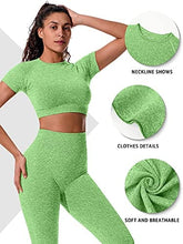 Load image into Gallery viewer, OYS Womens Yoga 2 Pieces Workout Outfits Seamless High Waist Leggings Sports Crop Top Running Sets Light Green
