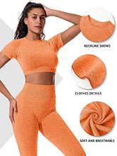 Load image into Gallery viewer, OYS Womens Yoga 2 Pieces Workout Outfits Seamless High Waist Leggings Sports Crop Top Running Sets Orange
