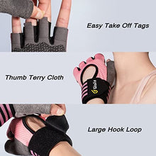 Load image into Gallery viewer, Glofit Workout Gloves with Wrist Wrap Support for Men &amp; Women, Weight Lifting Gloves with Cuved Open Back Fingerless for Cycling, Gym, Training, Crossfit (Medium, Pink)
