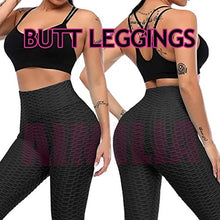 Load image into Gallery viewer, AIMILIA Textured Anti Cellulite Leggings for Women High Waisted Yoga Pants Workout Tummy Control Sport Tights Black
