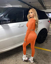 Load image into Gallery viewer, OYS Women&#39;s 2 Piece Tracksuit Workout Outfits Seamless High Waist Leggings Sports Long Sleeve Gym Sets Orange

