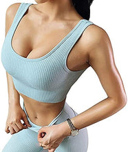 Load image into Gallery viewer, QCHENG Women&#39;s Workout Sets 2 Piece Ribbed Seamless Sports Bra and Leggings Set Gym Clothes Yoga Outfits
