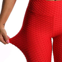 Load image into Gallery viewer, FITTOO Women&#39;s High Waist Textured Yoga Pants Tummy Control Scrunched Booty Capri Leggings Workout Running Butt Lift Textured Tights Red
