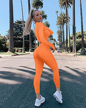 Load image into Gallery viewer, OYS Women&#39;s 2 Piece Tracksuit Workout Outfits Seamless High Waist Leggings Sports Long Sleeve Gym Sets Orange
