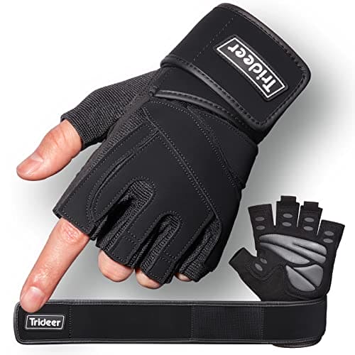 Trideer Padded Workout Gloves for Men - Gym Weight Lifting Gloves with Wrist Wrap Support, Full Palm Protection & Extra Grips for Weightlifting, Exercise, Cross Training, Fitness, Pull-up