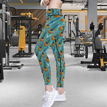 Load image into Gallery viewer, visesunny High Waist Yoga Pants with Pockets Peacock Feather Pattern Buttery Soft Tummy Control Running Workout Pants 4 Way Stretch Pocket Leggings
