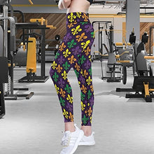 Load image into Gallery viewer, visesunny High Waist Yoga Pants with Pockets Mardi Gras with French Lily Tummy Control Workout Running Yoga Leggings for Women
