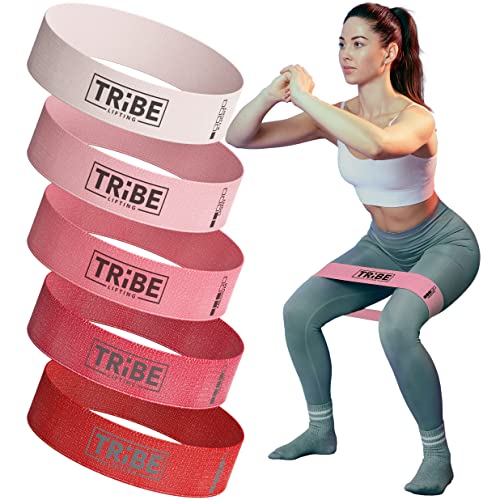 Tribe Lifting Fabric Resistance Bands Women and Men - Booty Bands for Women - Thigh Bands for Workout Bands for Women - Glute Bands - 5 Levels of Exercise Bands Resistance Loops for Legs and Butt