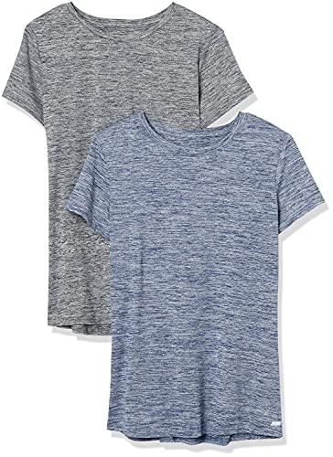 Amazon Essentials Women's Tech Stretch Short-Sleeve Crewneck T-Shirt, Pack of 2, Black Heather/Navy Heather, Large