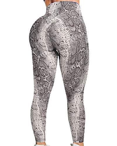 FITTOO Women's High Waist Textured Yoga Pants Tummy Control Scrunched Booty Leggings Workout Running Butt Lift Bubble Textured Tights Snake Printed