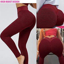 Load image into Gallery viewer, AIMILIA Textured Anti Cellulite Leggings for Women High Waisted Yoga Pants Workout Tummy Control Sport Tights - Y-tight-red

