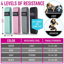 Load image into Gallery viewer, Vergali Fabric Booty Bands for Women Butt and Legs. Set of 4 Non Slip Cloth Resistance Working Out Band for Glute, Thigh, Squat with Workout Resistant Fitness Training Guide to Exercise at Home or Gym
