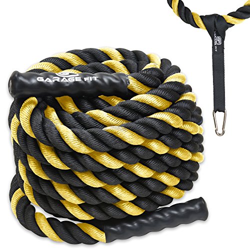Poly Dacron Battle Rope - Workout Rope - Exercise Ropes - Training Ropes - Battle Ropes - Undulation Ropes - Great For Your Rope Workout (Yellow, 2