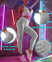 Load image into Gallery viewer, Murandick Textured Leggings for Women Scrunch High Waist Textured Yoga Workout Pants - Grey White
