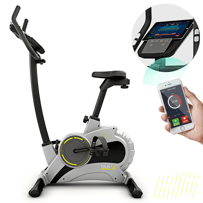 Bluefin Fitness TOUR 5.0 Exercise Bike | Home Gym Equipment | Exercise Machine | Magnetic Resistance | LCD Digital Fitness Console | Bluetooth | Smartphone App | Black & Grey Silver - The Home Fitness Corp