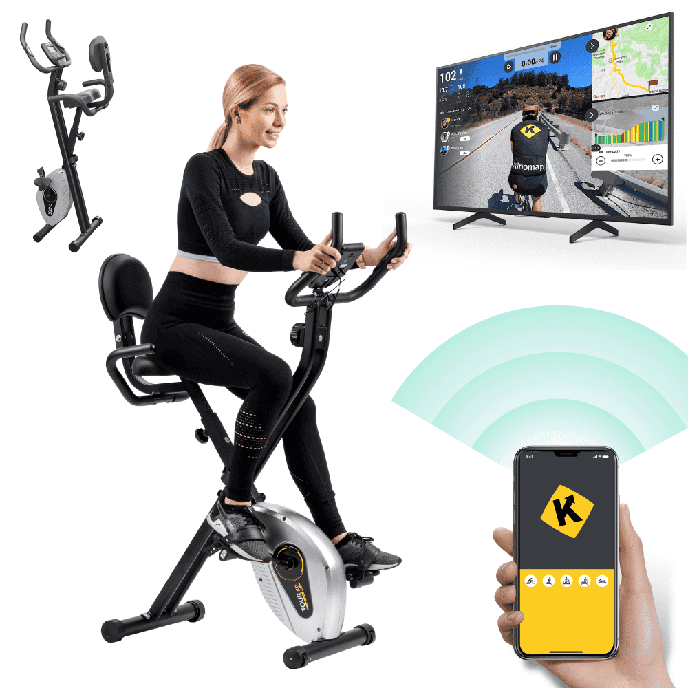 Bluefin Fitness Tour XP Exercise Bike Home Gym Equipment Heavy Duty Steel Frame Foldable Design 8 x Resistance Levels Heart Rate Sensors Kinomap App Compatible 5 Year Warranty LCD The Home Fitness Cor...