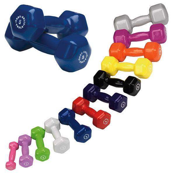 Body-Solid Tools 1-15lb. Colored Vinyl Dumbbells Individual Weights - The Home Fitness Corp