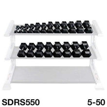 Load image into Gallery viewer, Body-Solid Vertical 5-50 lb. Rubber Dumbbell Package Weight Sets - The Home Fitness Corp
