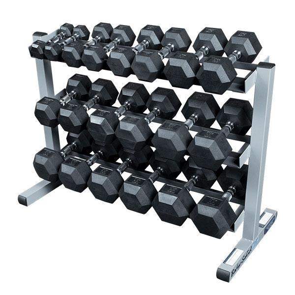 RUGGED 5-50 lb. Rubber Dumbbell Set with GDR363 Rack 20 Weight Set - The Home Fitness Corp